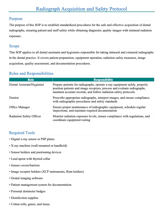 Preview of a professional SOP document for a dental practice