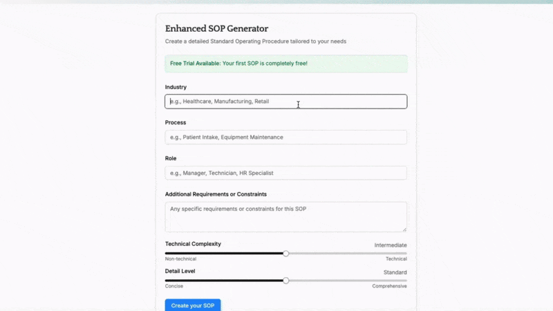 Demo: AI generating an SOP from text input