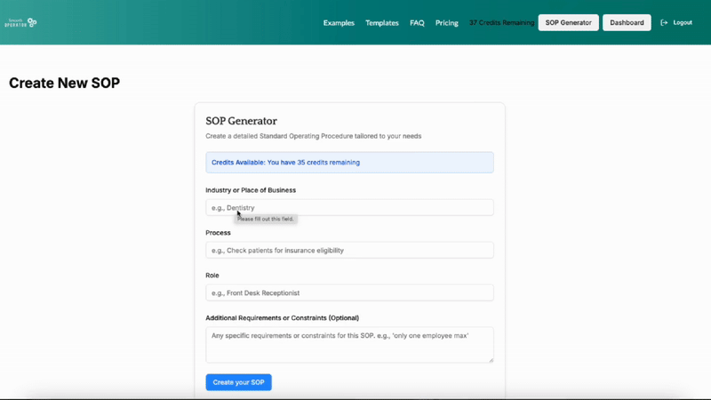 Demo: AI generating an SOP from text input